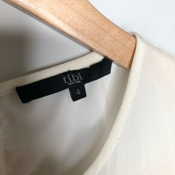 Tibi Cream Woven Front 100% Silk Sleeveless Shift Dress Size  4 - Picture 4 of 7